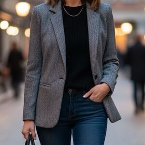 TAHARI Women’s Gray & Black Suit Jacket — Striped Pattern  Size M